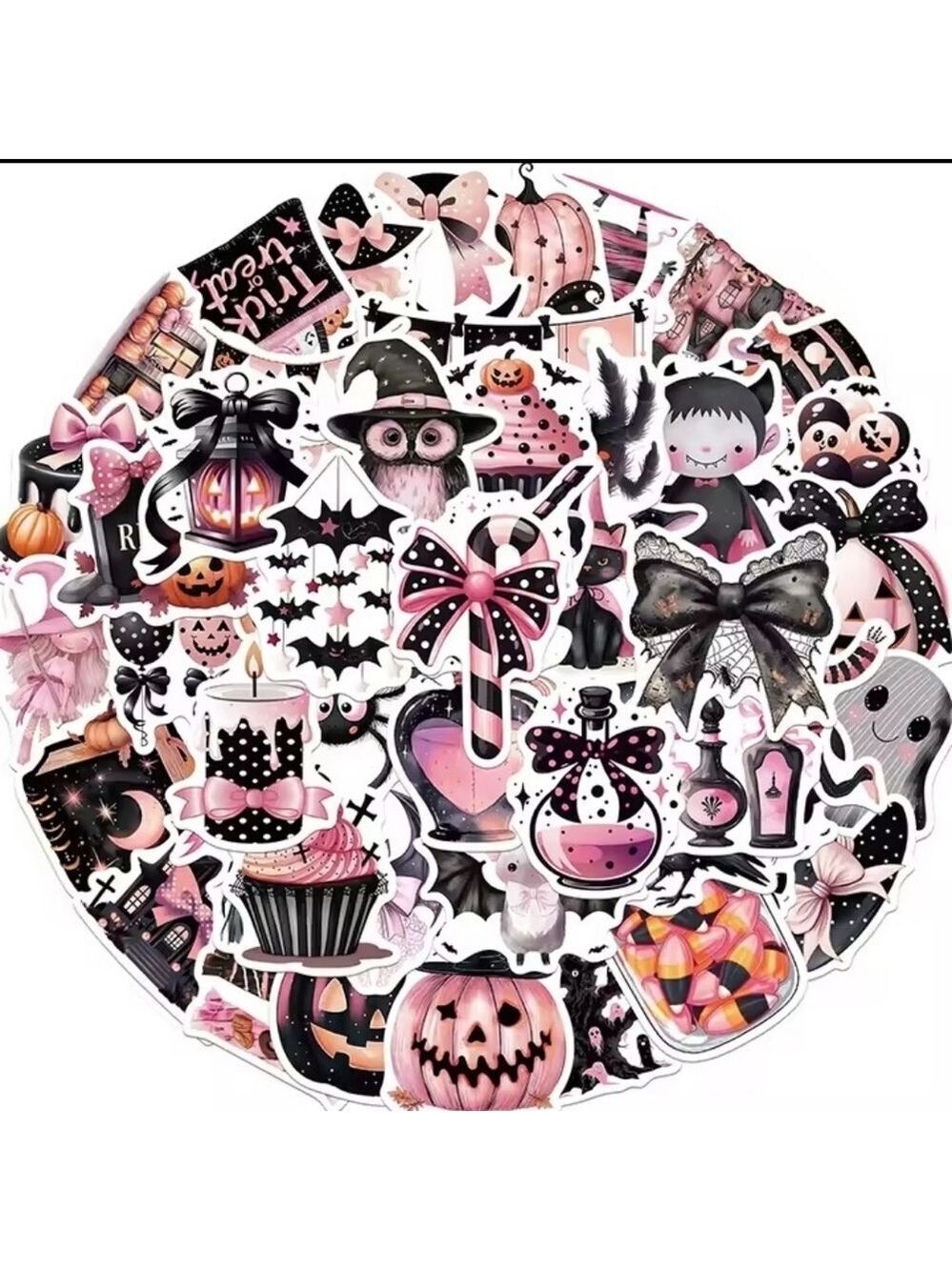 2/$10  25 Piece Pink And Black Kawaii Goth Halloween Themed Sticker Set